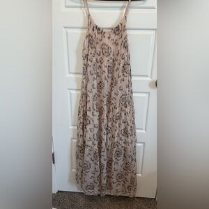 Elena Baldi Midi Dress Womens Xs Silk Spaghetti Straps Casual Tiered Blush NWT